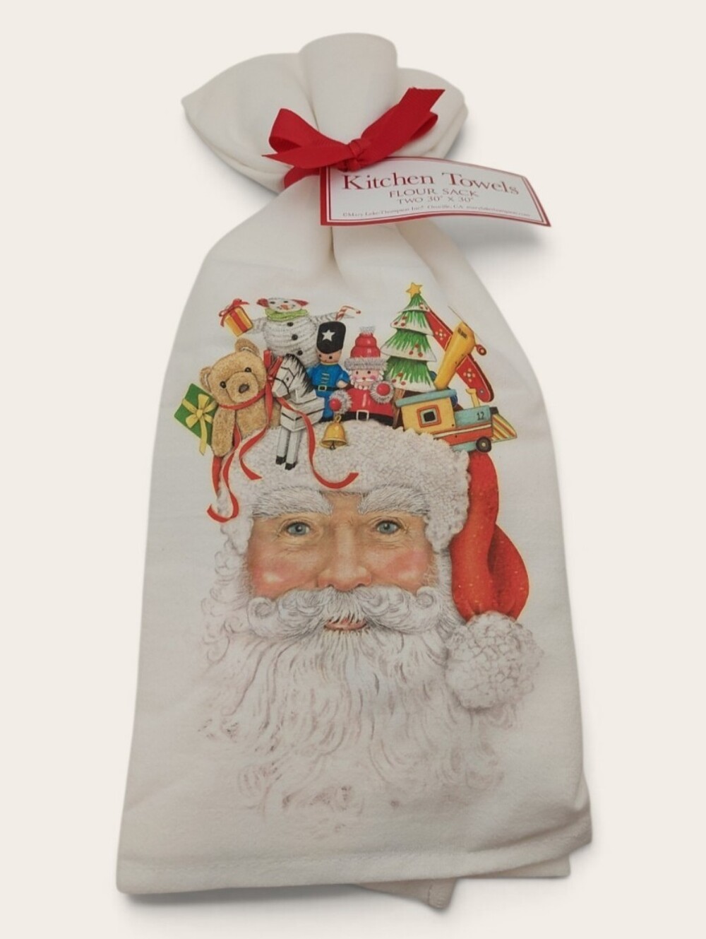NEW 2 Flour Sack Cotton Towel Baking Christmas Santa White Red Accents Giftable